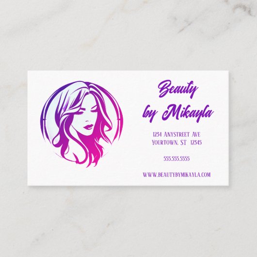 女性の頭と美容師サロン 名刺 (正面)