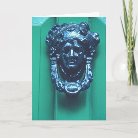 女性の頭型の真鍮ドアノッカー カード (正面)