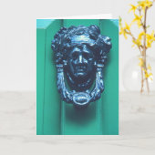 女性の頭型の真鍮ドアノッカー カード (黄色い花)