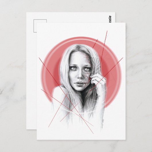 女性の顔と赤いハロー不気味な美しいダークアート ポストカード (正面/裏面)