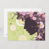 女性の顔のシルエットおよび花が付いている郵便はがき ポストカード (正面/裏面)