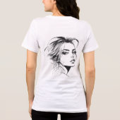 女性の顔のドローイング トライブレンドTシャツ (裏面)