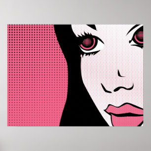 女性の顔のモダンコミックブックポップアート ポスター