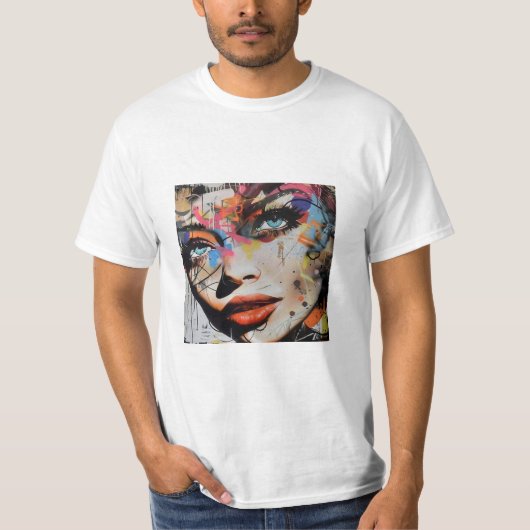女性の顔の落書き Tシャツ (正面)