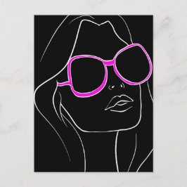 女性の顔インピンクサングラスブラックレトロ ポストカード