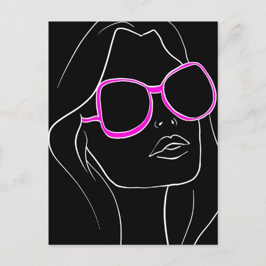 女性の顔インピンクサングラスブラックレトロ ポストカード (正面)