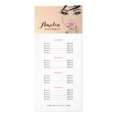 女性の顔サロンとスパ金ゴールド価格表メニュー ラックカード (正面)