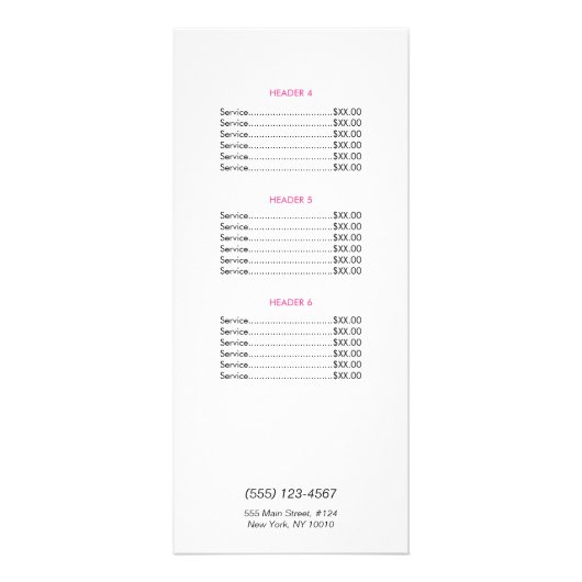 女性の顔サロンとスパ金ゴールド価格表メニュー ラックカード (裏面)