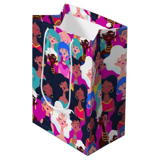 女性の顔パターン ミディアムペーパーバッグ (正面アングル)