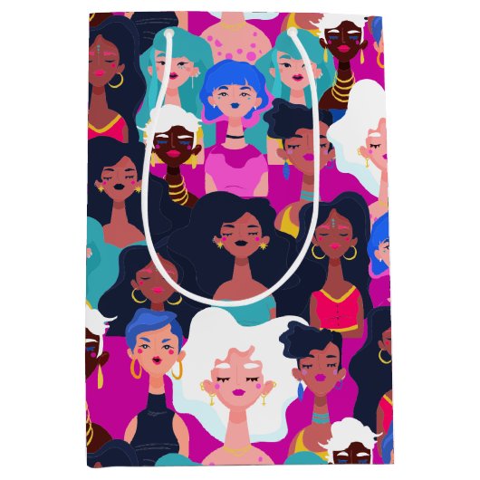 女性の顔パターン ミディアムペーパーバッグ (正面)