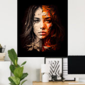 女性の顔離れ/右分割油彩画 ポスター (ホームオフィス)