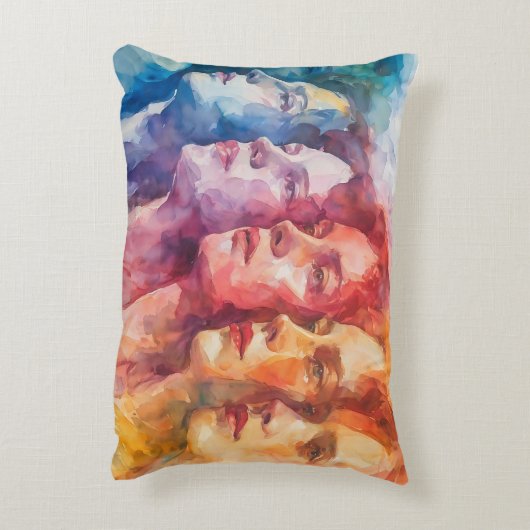 女性の顔 – 水色絵を描の アクセントクッション (裏面(縦))