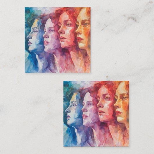 女性の顔 – 水色絵を描の エンクロージャーカード (正面/裏面)