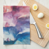 女性の顔 – 水色絵を描の キッチンタオル (四つ折り)