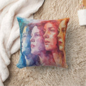 女性の顔 – 水色絵を描の クッション (ブランケット)