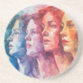 女性の顔 – 水色絵を描の コースター (正面)