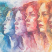 女性の顔 – 水色絵を描の シール (正面)