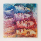 女性の顔 – 水色絵を描の ジグソーパズル (横)