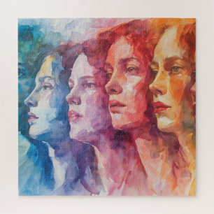 女性の顔 – 水色絵を描の ジグソーパズル