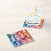 女性の顔 – 水色絵を描の スクエアペーパーコースター (インサイチュ)