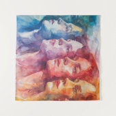 女性の顔 – 水色絵を描の タペストリー (正面(横))