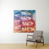 女性の顔 – 水色絵を描の タペストリー (インサイチュ(横))