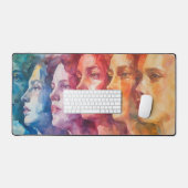 女性の顔 – 水色絵を描の デスクマット (キーボード&マウス)