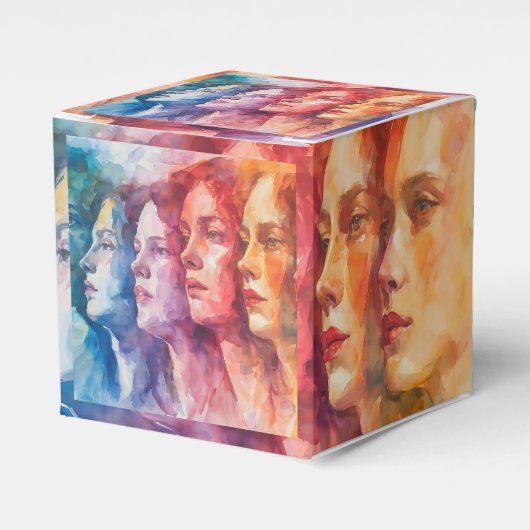 女性の顔 – 水色絵を描の フェイバーボックス (正面サイド)