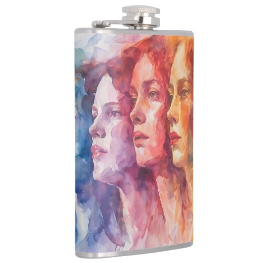 女性の顔 – 水色絵を描の フラスク (右)