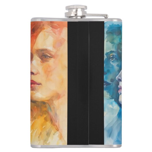 女性の顔 – 水色絵を描の フラスク (裏面)