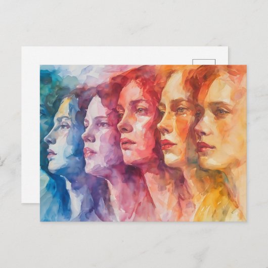 女性の顔 – 水色絵を描の ポストカード (正面/裏面)