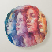 女性の顔 – 水色絵を描の ラウンドクッション (裏面)