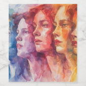 女性の顔 – 水色絵を描の ワインラベル (シングルラベル)