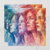 女性の顔 – 水色絵を描の 招待状 (正面/裏面)