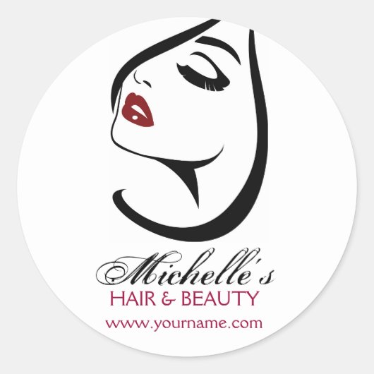 女性の顔 赤い唇 長いまつげ メイクアップ アイコン ラウンドシール (正面)