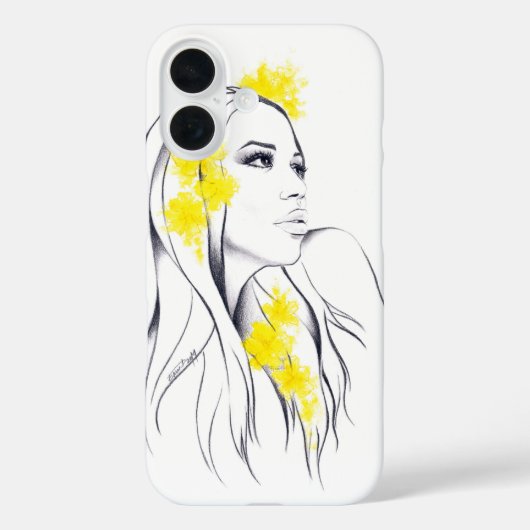 女性の顔 黄色い花 ファッションイラスト アート Case-Mate iPhoneケース (裏面)