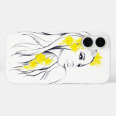 女性の顔 黄色い花 ファッションイラスト アート Case-Mate iPhoneケース (裏面 (横))