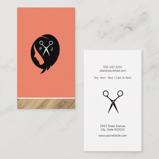 女性の髪のアイコンせん断 |サロンスタイル 名刺 (正面/裏面)