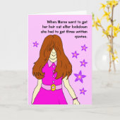 女性の髪のカットのロックおもしろいダウン カード (黄色い花)