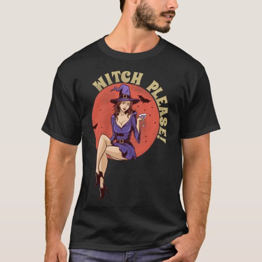 女性の魔女お願いハットハロウィーングラフィックティー Tシャツ (正面)