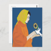 女性の鳩&ひまわりカード ポストカード (正面/裏面)