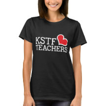 女性の黒い基本的なTシャツ- KSTFのハート: 中心