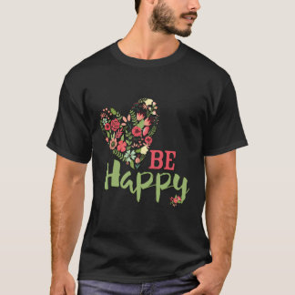 女性の10代と女の子のための幸せなフローラデザイン Tシャツ