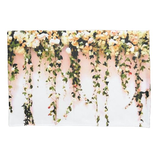 女性の10代のな女の子のボヘミアのモモのばら色の花柄 枕カバー (正面)