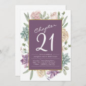 女性の21歳の誕生日フローラサプライズパーティー 招待状 (正面/裏面)