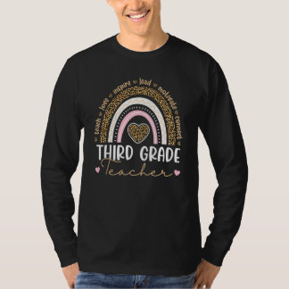 女性の3年生の先生 ヒョウ柄 レインボー バックトゥー Tシャツ