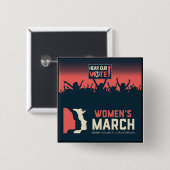 女性の3月カーンの正方形ボタン 缶バッジ (正面&裏面)