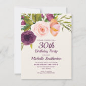 女性の30歳の誕生日のための紫色のピンクの花のデザイン カード (正面)