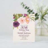 女性の30歳の誕生日のための紫色のピンクの花のデザイン カード (スタンド正面)