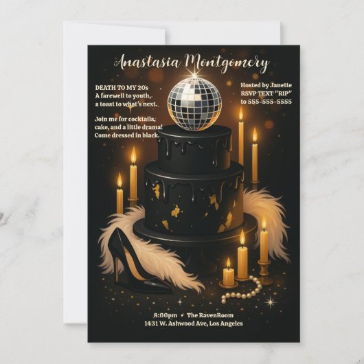 女性の30歳の誕生日の死と私の20代のグラムパーティー 招待状 (正面)